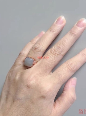 全新和田玉烟紫方糖戒指 活口戒指手饰礼物女款