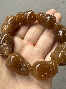 精品新疆和田玉糖玉色貔貅手串男女同款百财聚来玉石单圈手链手饰
