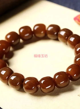 天然新疆和田玉焦糖手串焦糖色和田玉原色高端玉石手串手链男女