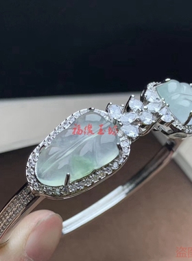 缅甸老坑满色树叶椭圆形贵妃手镯