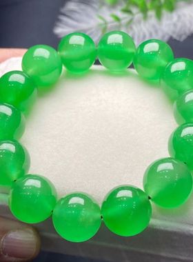 缅甸翡翠冰糯种帝王绿手串男女款