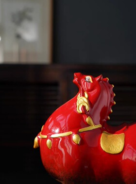 马上有钱红色唐马马年生肖摆件办公室客厅装饰品高档新年乔迁礼物