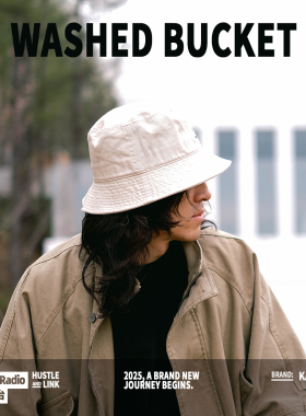 KANGOL WASHED BUCKET夏季美潮街头袋鼠刺绣logo男女平顶渔夫帽