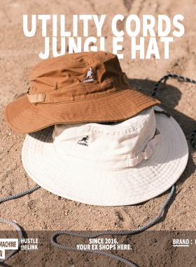 KANGOL Uutility Cords Jungle美潮夏季街头刺绣大帽檐防晒渔夫帽