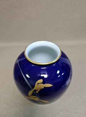 日本进口中古瓷器正品香兰社经典兰花帝王蓝花瓶花器（旧物）