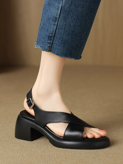 White high heel sandals for women 2024 new style with skirt large size women's shoes 41-43 fat feet wide fat feet thick sole 40