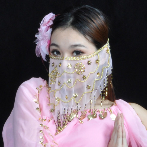 舞娘 梅花片面纱 肚皮舞头饰面饰 印度舞头纱 新疆舞遮脸面纱纱丽 - 图2