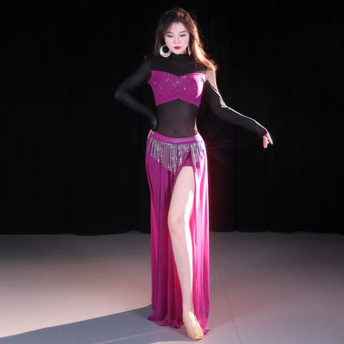 舞娘肚皮舞服装春季新款东方舞原创设计性感网纱流苏表演出服套装 - 图1
