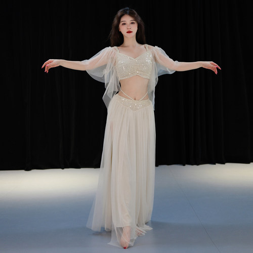 舞娘肚皮舞服装2026夏秋新款短袖练功服仙气网纱大摆裙练习班服女 - 图3