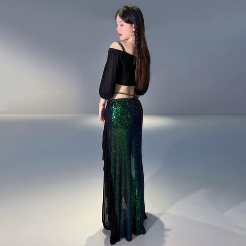 舞娘原创设计肚皮舞服装2026新款美人鱼秋冬季网纱练功习班服套装 - 图0
