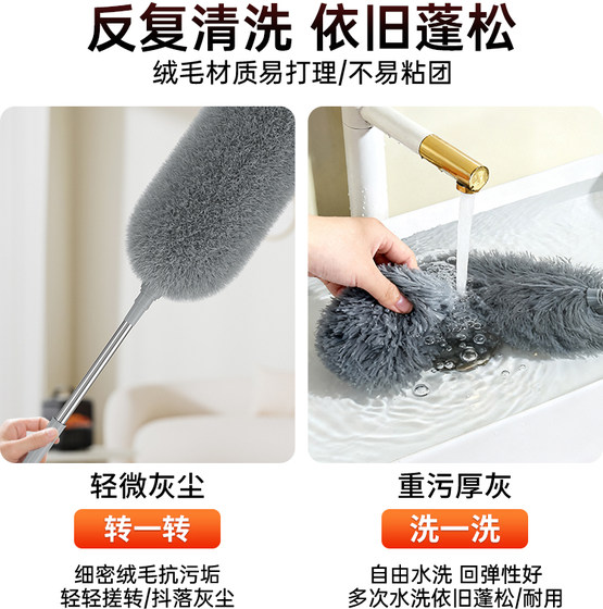 Retractable dust duster, bendable, washable, electrostatic suction