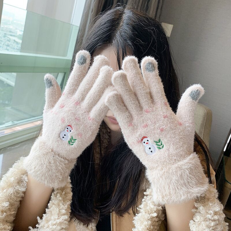 雪人触屏手套女网红冬季学生百搭加绒手套女保暖加绒加厚可爱复古,淘宝优惠券,粉丝福利购,淘宝优惠卷