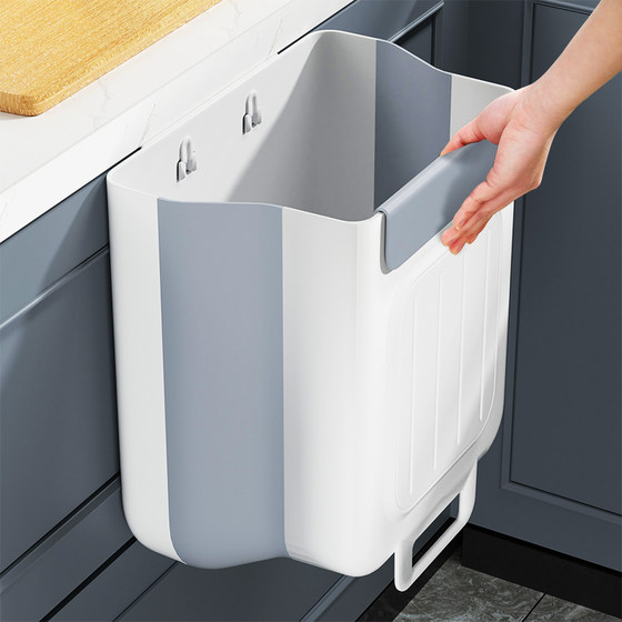 Foldable kitchen trash can for hanging food waste sorting