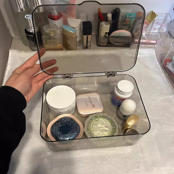 Flip-top desktop storage box transparent acrylic dust-proof storage box bedroom dormitory office storage basket with lid