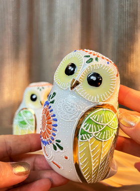 日本进口九谷烧猫头鹰摆件