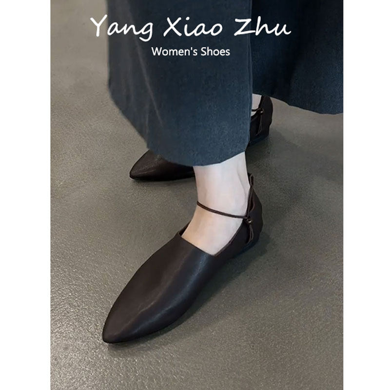 牛皮版~法式尖头平底玛丽珍鞋女2025新款配裙子绝美百搭深口单鞋,淘宝优惠券,粉丝福利购,淘宝优惠卷