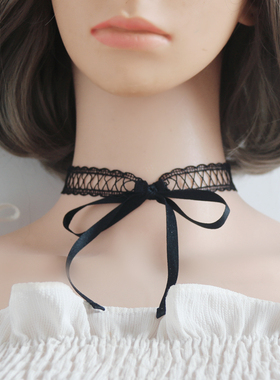气质蕾丝颈链带金属蝴蝶结