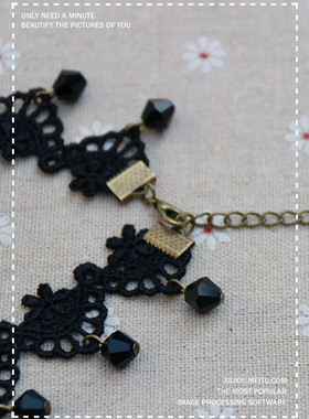 暗黑色蕾丝流苏吊饰朋克风锁骨链