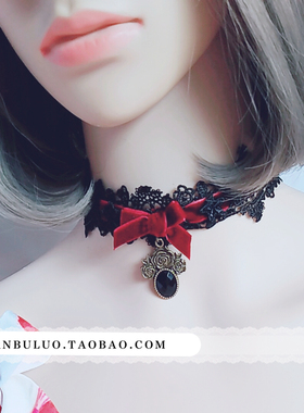 萝莉风装饰品系带蕾丝吊坠项链