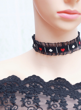 黑色布艺洛丽塔朋克风日系锁骨链