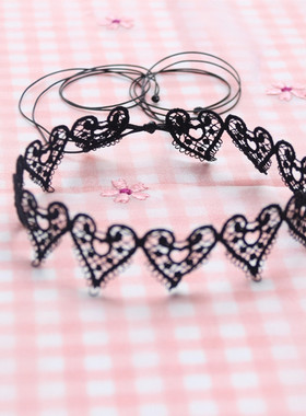 choker小裙子黑白色蕾丝爱心项链