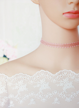 原宿毛球织带朋克风酒红色项链