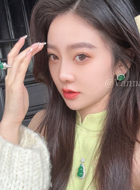 天然绿玉髓耳环玛瑙女