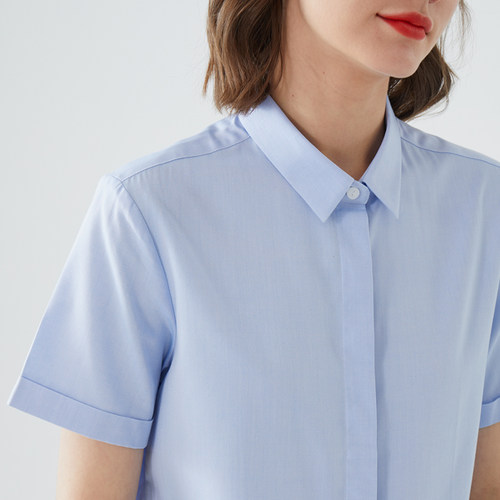 宿·色职业白衬衫女工作服短袖正装上衣蓝色公务员面试服装衬衣 - 图2