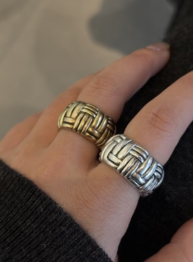 复古做旧古铜金银麻花编织戒指欧美金属风小众轻奢男女同款指环