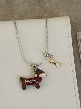 可爱卡通滴油腊肠狗项链耳钉项链萌趣轻奢时尚潮流气质百搭饰品