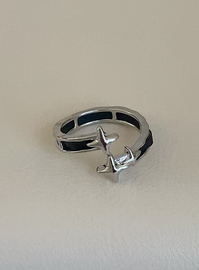 甜酷个性皮革星芒交错戒指女设计感小众轻奢时尚潮流百搭指环戒