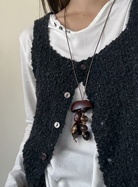 新中式文艺风果壳设计感项链长款植物果实菩提毛衣链复古个性配饰