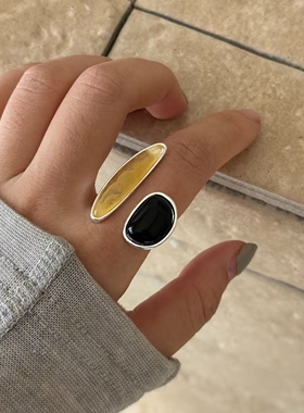 法式复古不规则天然石前开口戒指轻奢高级感个性夸张大宝石指环女