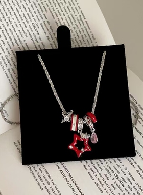 甜美红色滴油星星水滴圆圈项链时尚轻奢气质高级潮流颈链锁骨链女