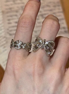 时尚轻奢蕾丝蝴蝶鸢尾花戒指女精致高级感潮流百搭指环小众戒子