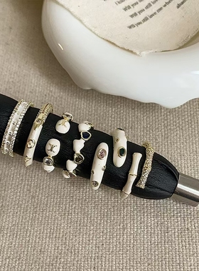 甜酷高级感流光白滴油彩钻开口戒指女轻奢优雅时尚气质百搭指环戒