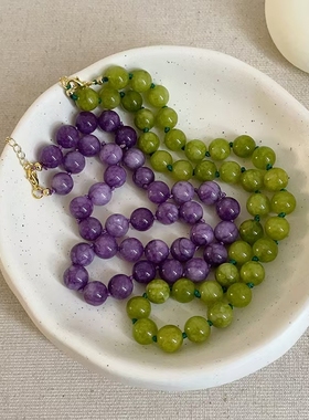 新中式天然石葡萄绿串珠项链复古优雅温柔甜美百搭颈链锁骨链新款