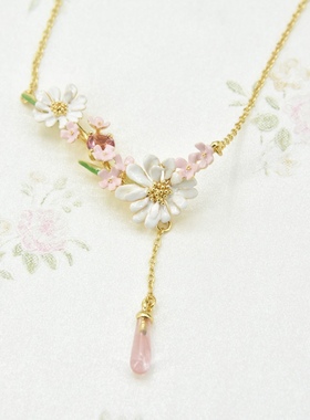 手工珐琅莫里索印象蕾丝花项链