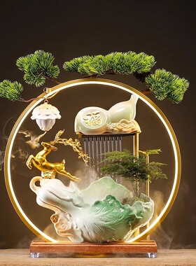 八年老店新品冲量新中式一鹿发财招财流水摆件创意循环水客厅雾化