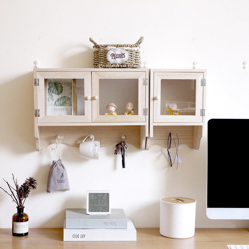 创意墙上免打孔置物架带门收纳墙柜书桌卧室壁挂式收纳架北欧装饰,淘宝优惠券,粉丝福利购,淘宝优惠卷