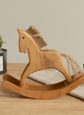 ins复古实木摇马桌面装饰摆件
