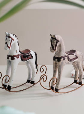 欧式复古怀旧木制铁摇摇马摆件