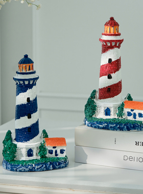 地中海风格创意摆件树脂彩绘灯塔