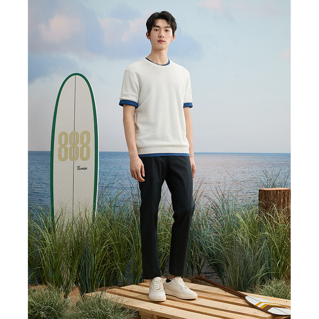 Binbo round neck fashionable simple short-sleeved T-shirt knitted material