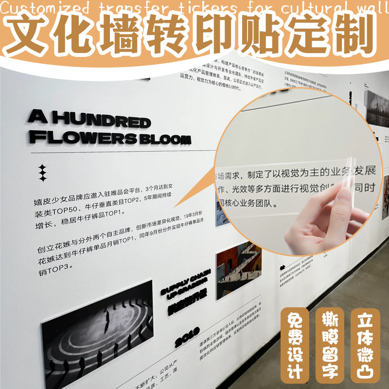 文化墙转印贴定制防水水晶标uv标贴设计logo商标撕膜留字贴定做,淘宝优惠券,粉丝福利购,淘宝优惠卷