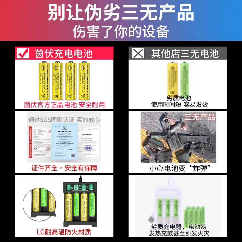 5号充电电池大容量玩具鼠标7号话筒闹钟空调遥控器七五号1.2V通用-图0