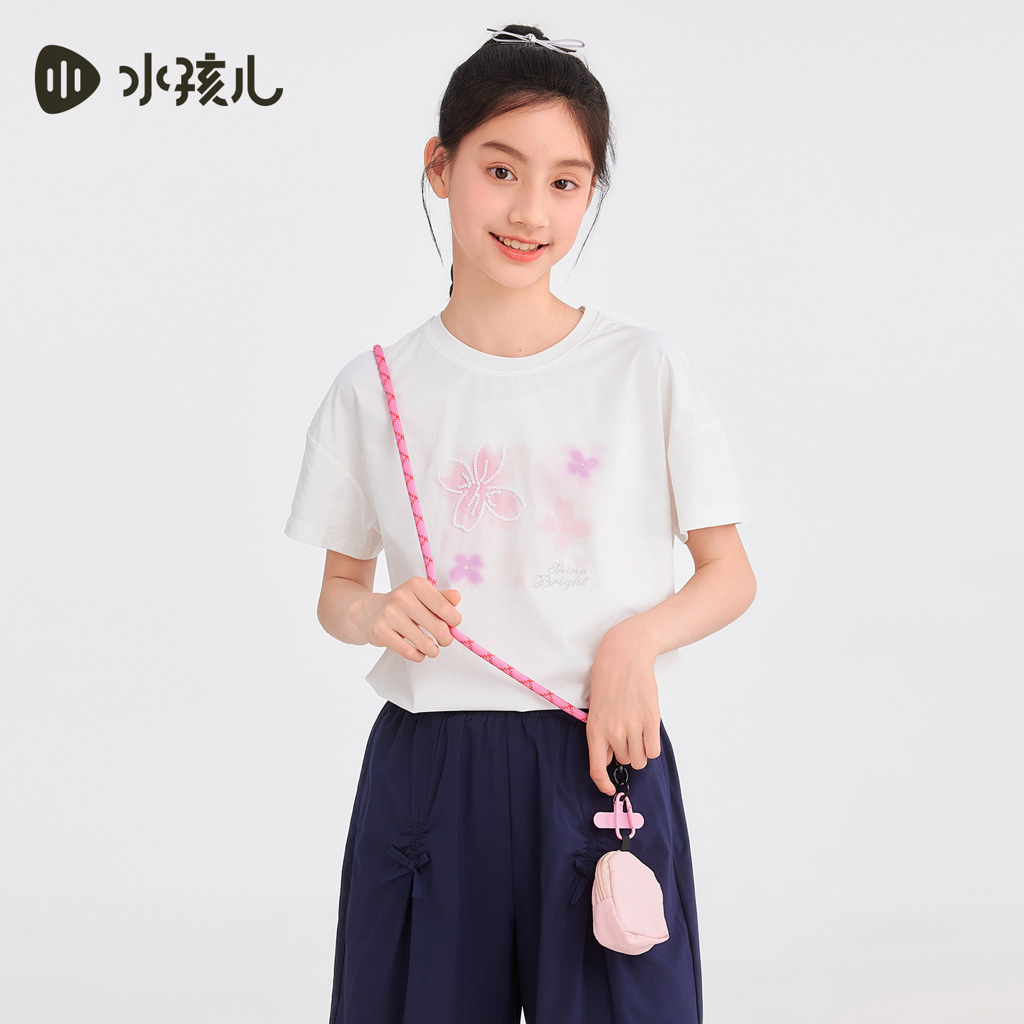 水孩儿童装速干短袖T恤女童2026夏新弹力凉感透气圆领衫大童上衣