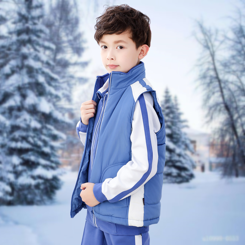深圳校服小学生秋冬装长袖外套加厚加绒长裤羽绒马甲冲锋衣套装 - 图2