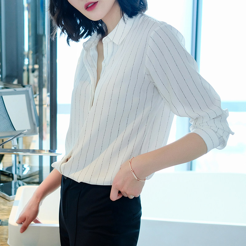 轻熟小众定制雪纺竖条纹女士衬衫 iumi衬衫