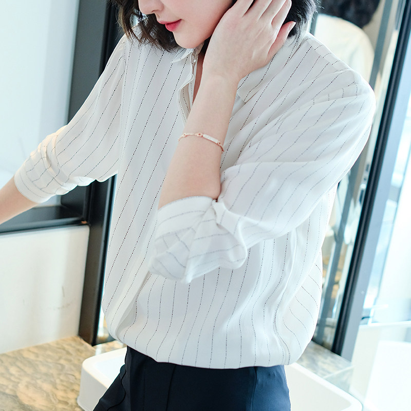 轻熟小众定制雪纺竖条纹女士衬衫 iumi衬衫